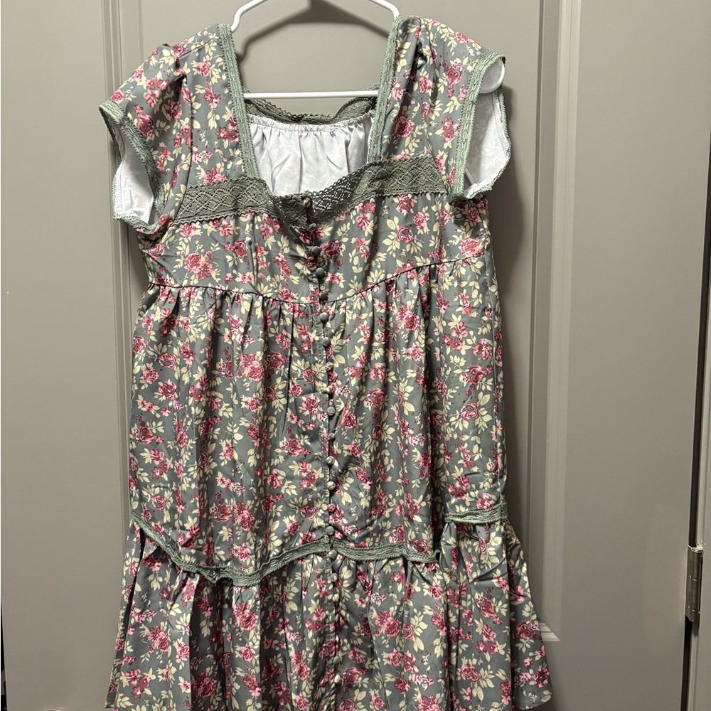Floral Gray and Pink Kids Dress